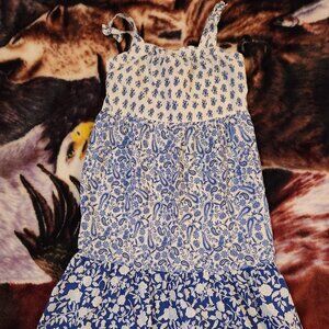 Blue and White Floral pattern Sun Dress Youth Girls Size 10/12 L